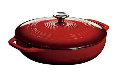 ENAMELED CAST IRON COVERED CASSEROLE - 3.6 QUART - RED