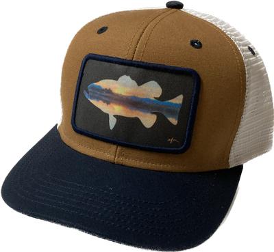 Sunset Bass Mid-Pro Trucker Hat in Camel/Navy/White